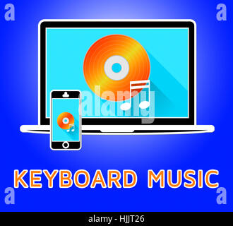 Musik Laptop Tastatur und Telefon Mittel Klavier Audio 3d Illustration Stockfoto