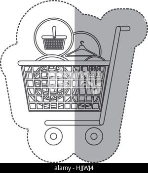 Graustufen mittleren Schatten Aufkleber mit voller shopping Cart-Vektor-illustration Stock Vektor