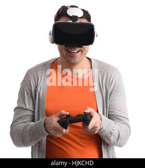junger Mann mit virtual-Reality-Kopfhörer Videospiel spielen. Neue Technologie Gaming. Stockfoto