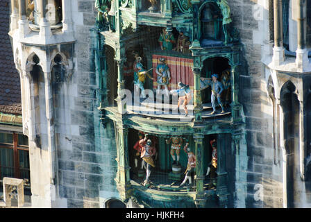 München, München: neues Rathaus; Glockenspiel im Turm, Oberbayern, Oberbayern, Bayern, Bayern, Deutschland Stockfoto