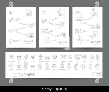 Moderne dünne Linie Symbole festlegen und Infografiken für Finanzen, Wissenschaft, starten Sie Konzept. Für Web, Internet, mobile apps, interface-Design. Stock Vektor