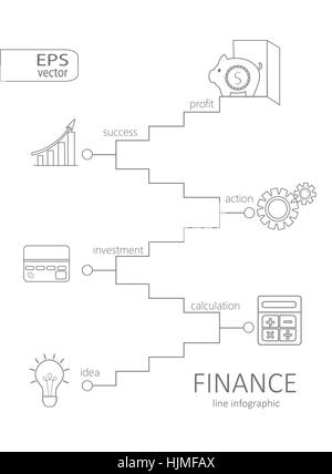 Einfache mono linear Piktogramm Infografik Finanz Konzept. Schlaganfall-Vektor Logokonzept, Web-Grafiken. Vektor-Illustration. Stock Vektor