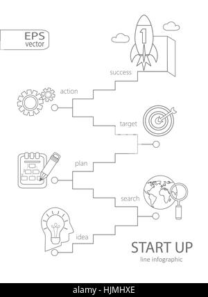 Einfache mono linear Piktogramm Infografik Start-up-Konzept. Schlaganfall-Vektor Logokonzept, Web-Grafiken. Vektor-Illustration. Stock Vektor