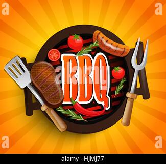 BBQ Grill Elemente - typografischen Design-Label oder Sticer auf Vintage-Hintergrund. Design-Vorlage. Vektor-Illustration. Stock Vektor