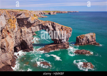 Green Bridge of Wales, Pembrokeshire Coast, Pembrokeshire, Wales, Großbritannien Stockfoto