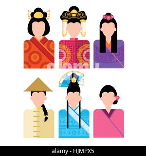 Asiatische Frau, chinesische weibliche Profilsymbol setzen Social Network Stock Vektor