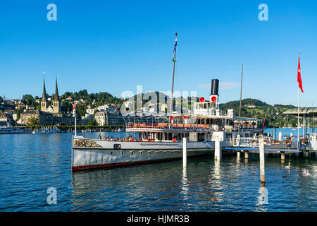 Dampf Boot, Vierwaldstättersee, Luzern, Schweiz Stockfoto