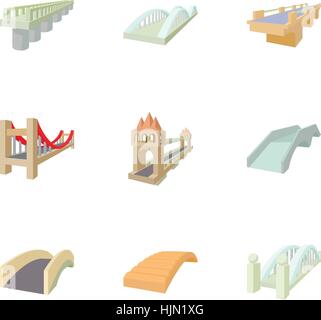 Arten von Brücken Symbole festgelegt. Abbildung 9 Arten von Brücken-Vektor-Icons für Web-Cartoon Stock Vektor