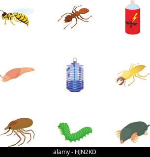 Insekten-Symbole festgelegt. Cartoon-Illustration der 9 Insekten-Vektor-Icons für web Stock Vektor