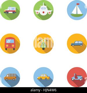 Arten von Transport-Symbole festgelegt. Flache Darstellung der 9 Arten von Transport-Vektor-Icons für web Stock Vektor