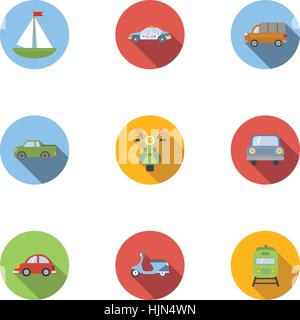 Fahrzeug-Symbole festgelegt. Flache Darstellung der 9 Fahrzeug-Vektor-Icons für web Stock Vektor