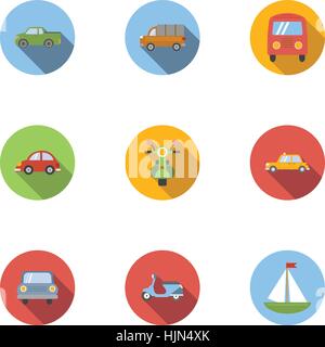 Transport Dienstleistungen Symbole festgelegt. Flache Darstellung der 9-Wagen-Dienstleistungen-Vektor-Icons für web Stock Vektor