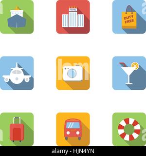 Erholung am Meer Icons Set. Flache Darstellung der 9 Erholung am Meer-Vektor-Icons für web Stock Vektor