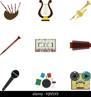 Musikinstrumente-Symbole festgelegt. Flache Darstellung der 9 Musikinstrumente-Vektor-Icons für web Stock Vektor
