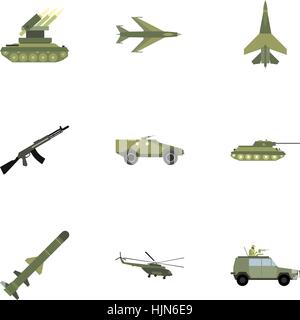 Waffen-Symbole festgelegt. Flache Darstellung der 9 Waffen-Vektor-Icons für web Stock Vektor