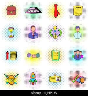 Büro- und Geschäftshaus Icons im Comic-Stil auf einem weißen Hintergrund Stock Vektor