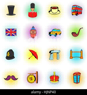 England-Icons im Comic-Stil auf einem weißen Hintergrund Stock Vektor
