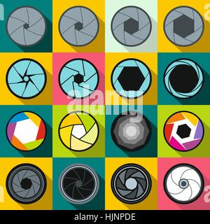 Kamera-Auslöser-Icons inmitten einer flachen Stil für jedes design Stock Vektor