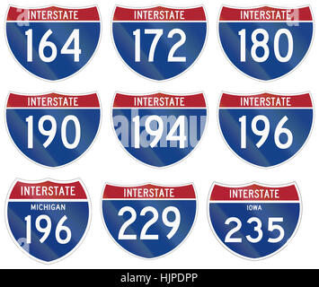 Sammlung von Interstate Highway Schilde in den USA eingesetzt. Stockfoto