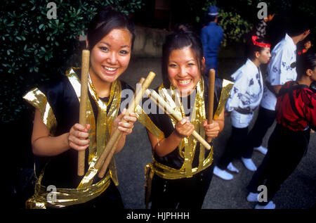 Fukagawa Hachiman Matsuri (Festival-august). Traditionelle Trommler. In Tomioka-Hachimangu Schrein. Tokyo City, Japan, Asien Stockfoto