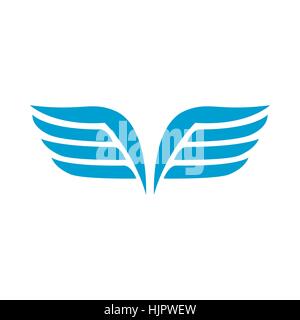 Ein paar blaue Flügel mit Federn-Symbol im einfachen Stil isoliert auf weißem Hintergrund Stock Vektor