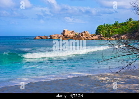 Strand der Seychellen, Insel La Digue, Strand Anse Cocos Stockfoto