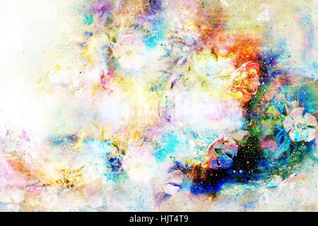 abstrakte multicolor Blume Motiv Collage im Raum. Stockfoto