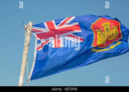 Gibralter Flag Flying From A Mast Gibraltar Stockfoto