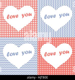 Satz von vier Abbildungen Valentinstag. Herzen auf den Hintergrund geometrischen Formen. Stock Vektor
