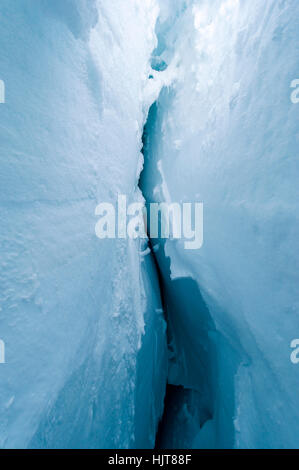 Die höhlenartigen und schiere eisigen Wände eine Gletscherspalte an den Hängen des Mount Erebus in der Antarktis. Stockfoto