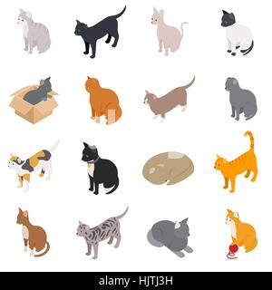 Katze-Symbole, die inmitten einer isometrischen 3d Stil auf einem weißen Hintergrund Stock Vektor