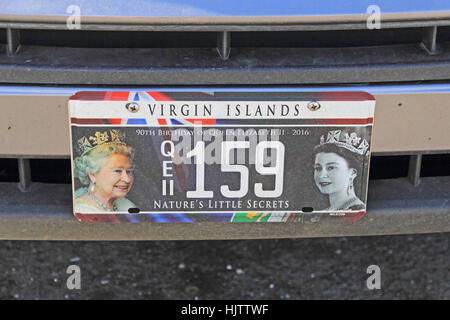 Gedenken Auto Registrierung Platte, Tortola, British Virgin Islands Stockfoto