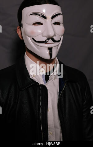 V wie Vendetta Maske Guy Fawkes Anonymous fancy Cosplay. Stockfoto