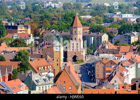 St. Jakob Kirche und Jakobertor, Blick vom Perlachturm, Augsburg, Schwaben, Bayern, Deutschland Stockfoto