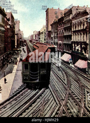 Wabash Avenue und Hochbahn aussehende nördlich von Van Buren Street - Chicago, ca. 1908 Stockfoto