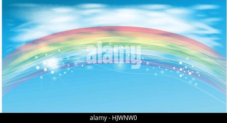 Himmel mit Wolken Regenbogen und leuchtende Linien Stock Vektor