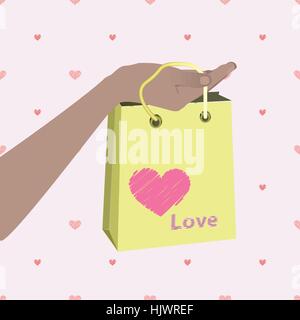 Hand, die Einkaufstasche. Valentine s Day Stock Vektor