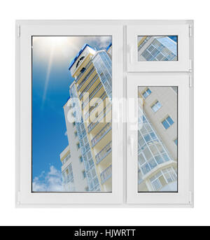 schließen, blau, Haus, Gebäude, Glas, Kelch, Becher, Präsentation, isoliert, Stockfoto