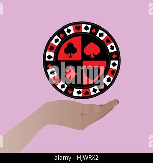 roten Chip Poker in seiner Hand. Illustrationen Stock Vektor
