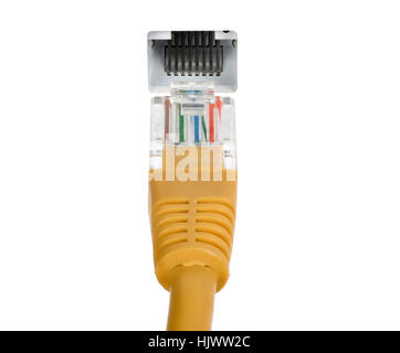 Ethernet-Kabel und Netzwerk Anschluss isoliert auf weißem Hintergrund Stockfoto