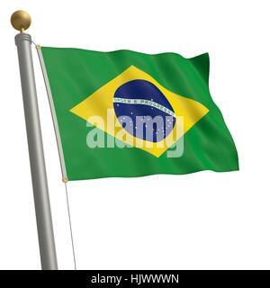 Amerika, Flagge, Brasilien, Südamerika, Mast, Bar, isoliert, optional, Amerika, Stockfoto