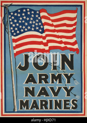 Amerikanische Flagge "Beitreten, Army, Navy, Marines", Weltkrieg Recruitment Poster, USA, 1917 Stockfoto