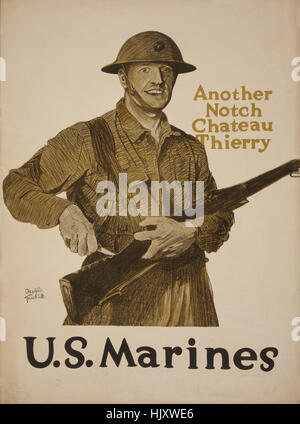 Marine schnitzen Kerbe in Gewehr, "Eine andere Kerbe, Chateau Thierry", US-Marines, Weltkrieg Recruitment Poster, von Adolf Treidler, USA, 1917 Stockfoto