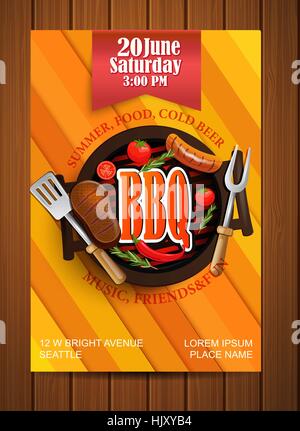 BBQ Grill Flyer mit Elementen. Typografische Gestaltung. Vektor-Illustration. Stock Vektor