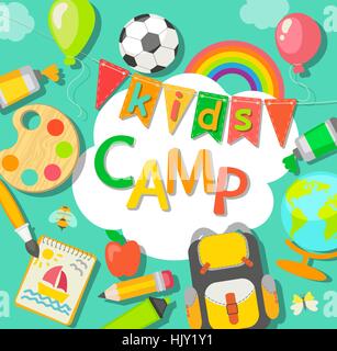 Unter dem Motto Summer Camp-Poster im flachen Stil, Vektor-Illustration. Stock Vektor