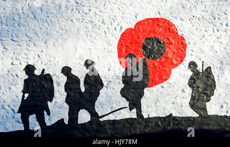 Wandbild von britischen Soldaten und Mohn an Wand Stockfoto