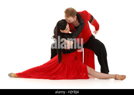 Junge Tanzpaar auf weißem Hintergrund. Stockfoto