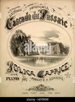 Noten-Cover-Bild von dem Lied "Souvenir De La Cascade du Passaic Polka-Caprice pour Piano", mit ursprünglichen Autorschaft Noten lesen "Par Robert EH Genring", USA, 1875. Der Verlag als "WM. A. Teich und Co., 547 Broadway" aufgeführt ist, die Form der Komposition ist "Schnitt", die Instrumentierung ist "Klavier", liest die erste Zeile "None" und der Abbildung Künstler wird als aufgeführt "Henry A. Thomas Litho 50 Bleecker St. N.Y.; Clayton Musik E. Co. ". Stockfoto