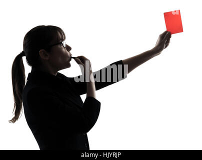 ein Geschäft Frau Show g rote Karte Silhouette Studio isoliert auf weißem Hintergrund Stockfoto