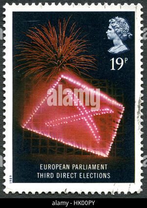 Großbritannien - CIRCA 1989: Eine gebrauchte Briefmarke aus dem Vereinigten Königreich, zum Gedenken an das Europäische Parlament dritte Direktwahlen, circa 1989. Stockfoto